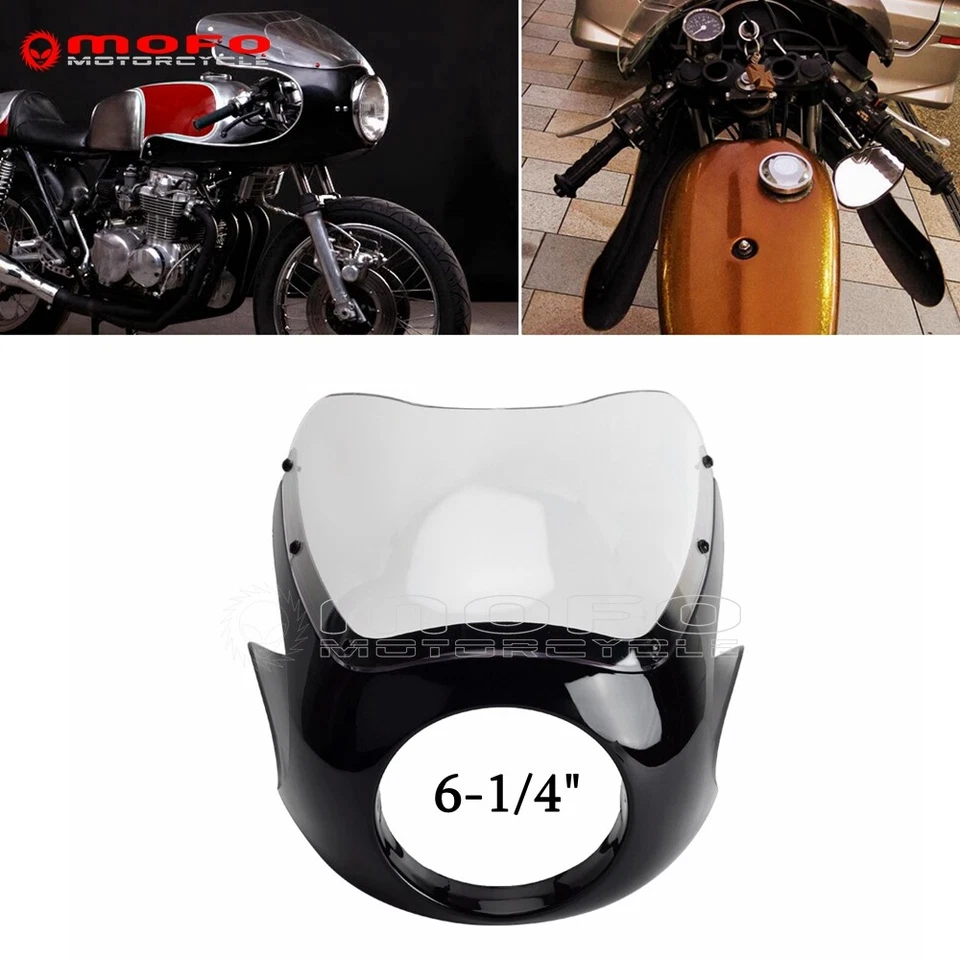 Cafe Racer Style Half Fairing Clear Windshield For 6-1/4 6.25" Round Headlight - Image 3 of 4