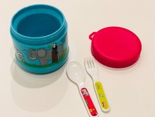 2 x Baby / Toddler Insulated Travel Bowls with Lid, Fork  Spoon - Safari Theme