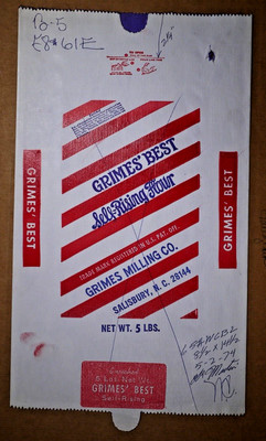 Vintage Sack Paper Bags - GRIMES BEST FLOUR, GRIMES MILLING, SALISBURY NC 1974