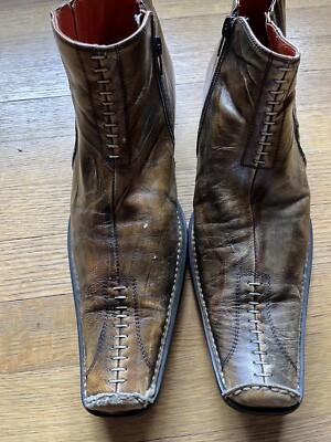 Robert Wayne Shot Brown Men's Leather Zip Boots Size 10, Great