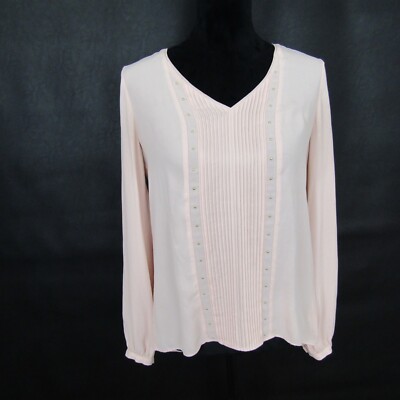 White House Black Market Shirt Top Blouse Pullover V-Neck Womens 2 Skin Tone