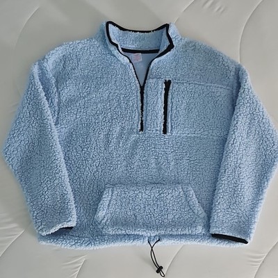 No Boundaries Blue Sherpa Fleece 1/4 Zip Hoodie Juniors XXL Solid Pockets