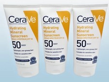 CERAVE HYDRATING MINERAL SUNSCREEN SPF 50 BODY 5 OZ EXP: 2028 LOT OF 3