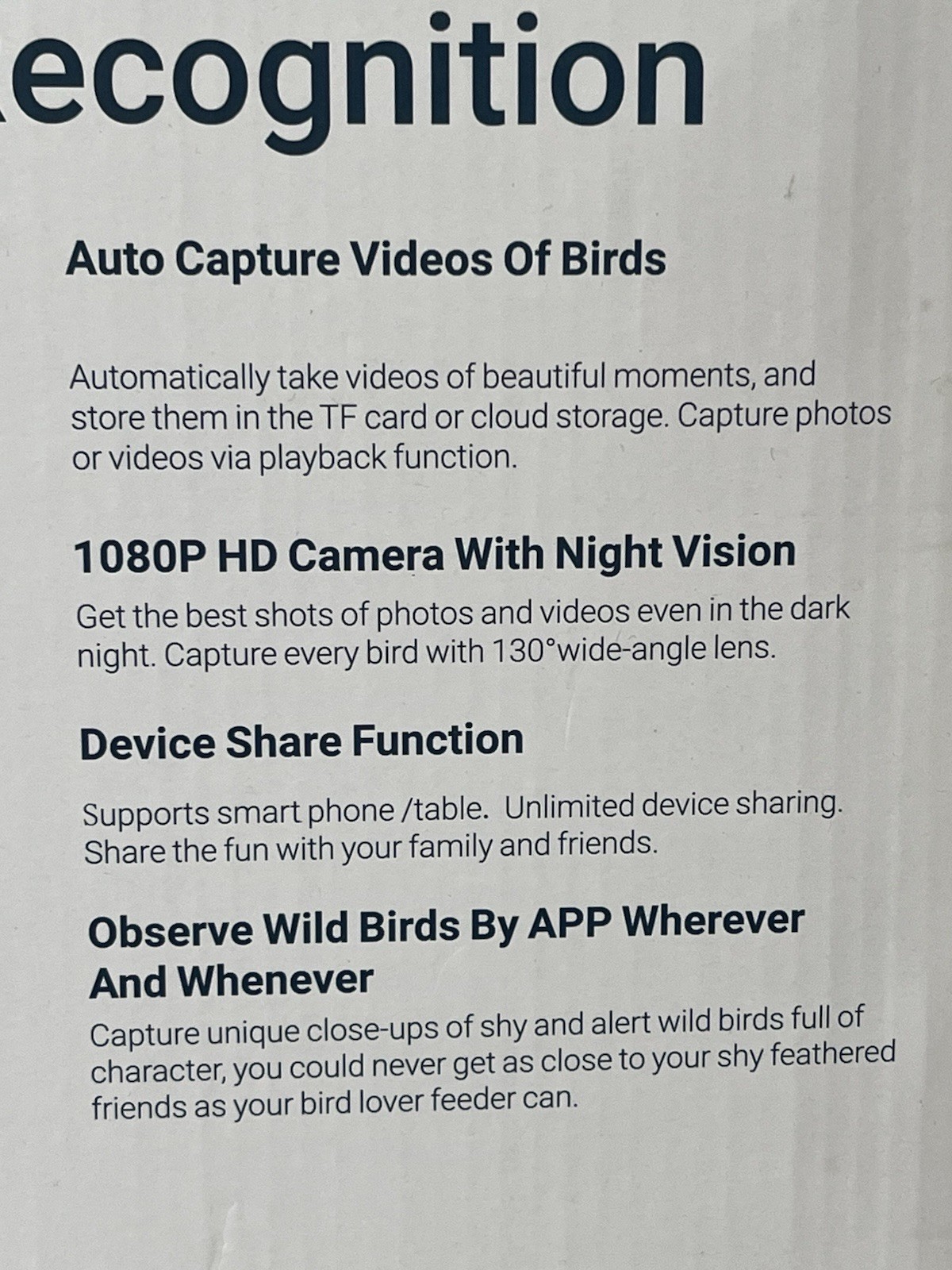 Smart AI Recognition Bird Feeder HD Streaming Video Solar Open Box