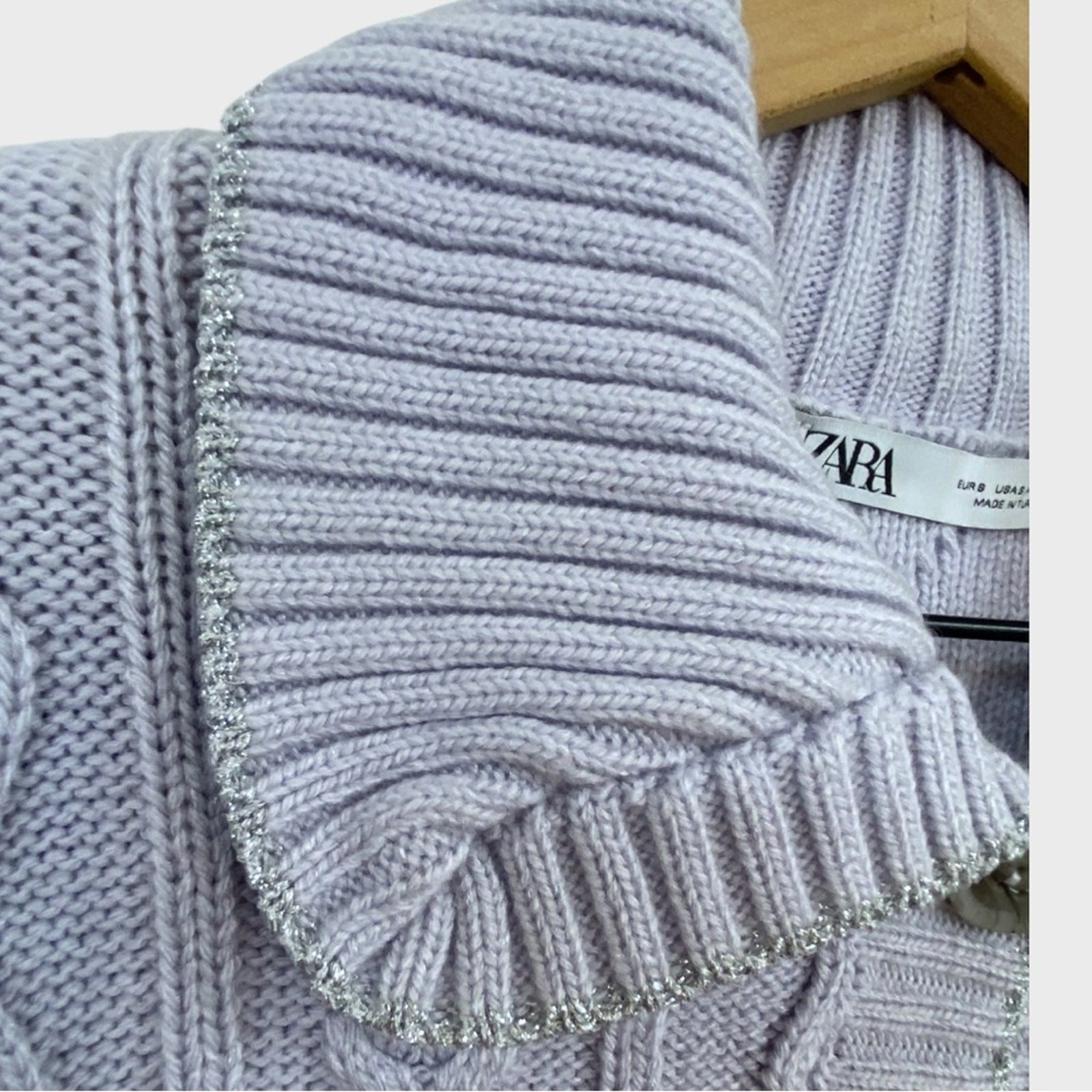 Zara Lavender Purple Silver Trim Button Front Cable Knit Cardigan Size Small image 4