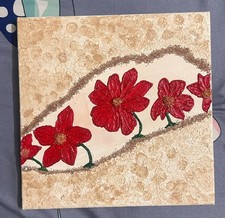 Vibrant Red Flower Painting on Cream and Red Textured Background - 30x30 cm