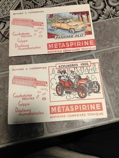 2 BUVARDS PUBLICITAIRES METASPIRINE don't Panhard