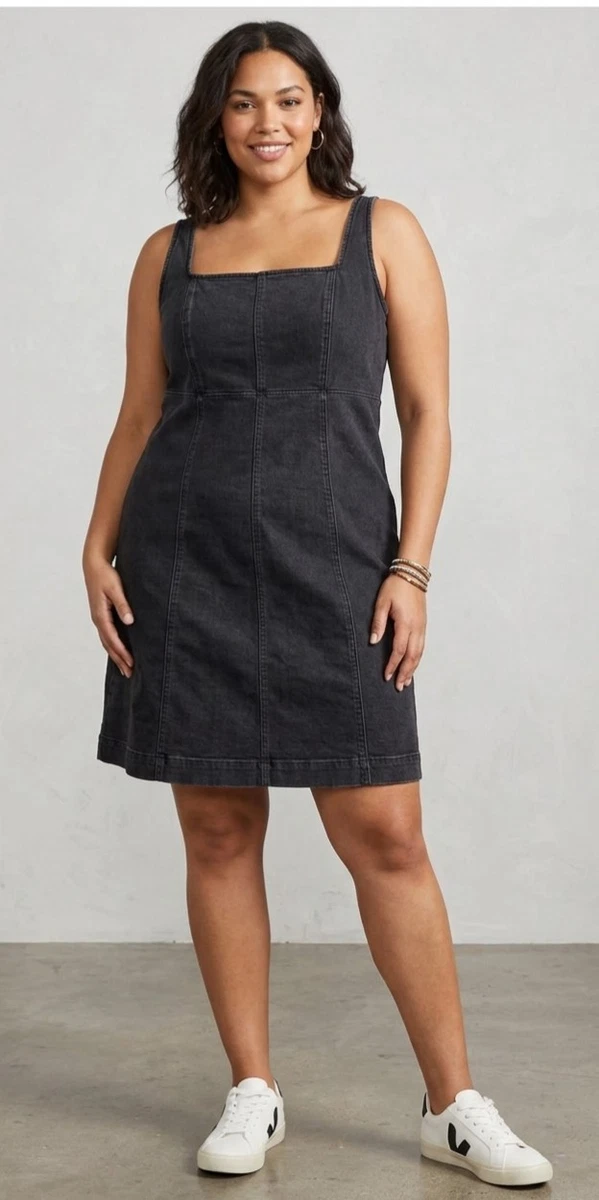 black denim dress plus size Odeerbi Denim Dress for Women Plus Size Jean Dress Fashion 2025 Casual V Neck Short Sleeve Dress Black, Women's, Size: Small