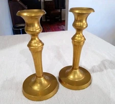 2 Vintage Solid Brass Candle Holder Pair Made In India Mid Century 7" 
