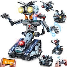 Robot Building Toy with Lights, 5 in 1 Robotic Building Set with APP  Remote...