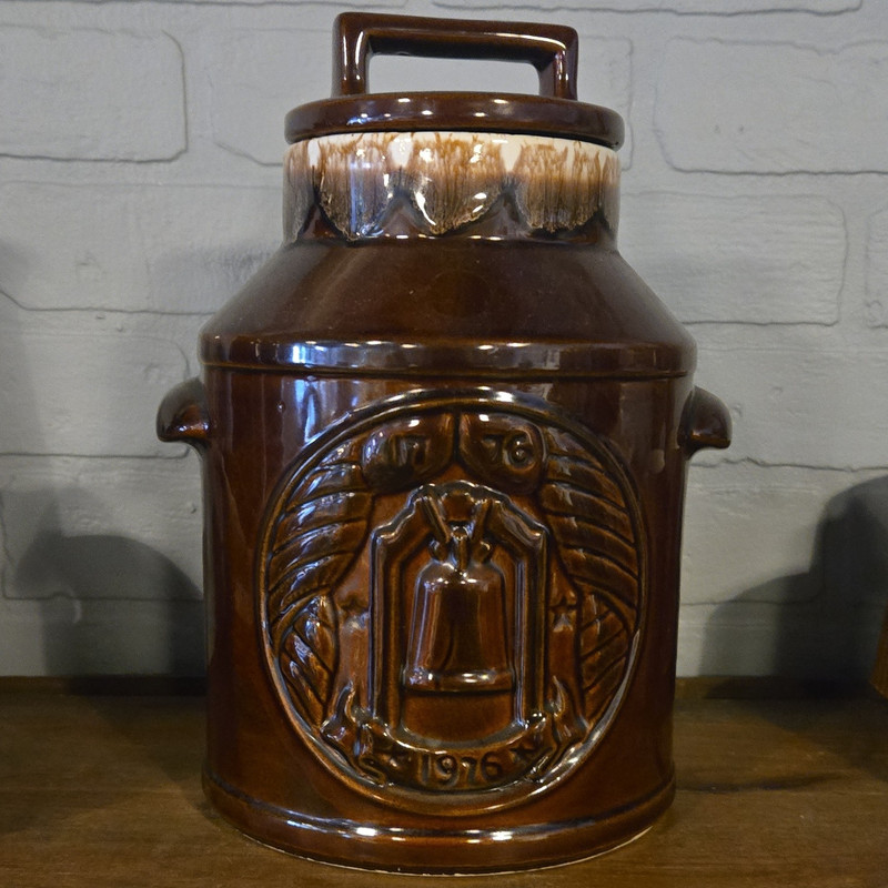McCoy Brown Glossy Ceramic Cookie Jar w/ Handle Lid Side Handles 11" USA