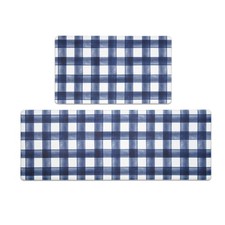 Modern Farmhouse Plaid 2 Piece Set Kitchen Mats for Floor Anti Fatigue Waterp...