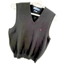 Polo Ralph Lauren Mens XL Lambswool V Neck Sweater Vest Blk Red Pony Logo