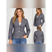 Clio Gray Denim Women's Blazer Jacket Petite 6