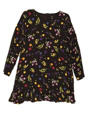 ZARA Womens Long Sleeve Basic Dress UK 16 Large Black Floral DZ13