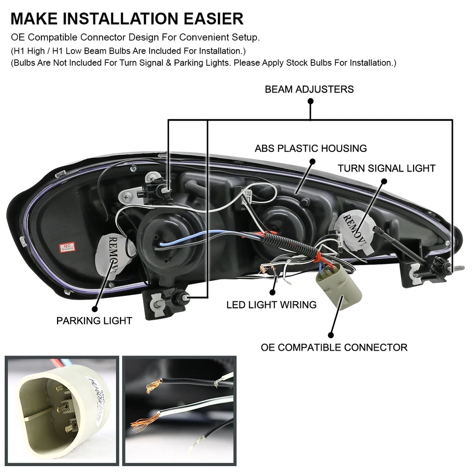 Fits 1999-2005 Pontiac Grand Am LED Halo Projector Headlights Left+Right 99-05 Foto 4 de 4