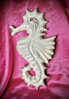 Kitsch White Seahorse MCM Wall Decoration with Pink Rhinestone Eye Large 12 