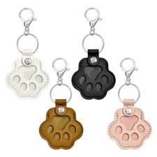 4Pcs Pet Hair Keychain, Paw Print Leather Key Ring White Pink  Black  Brown