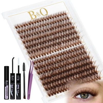 B&Q Mocha Brown Lash Clusters Kit | 280 Pcs Brown Wispy & Natural Eyelash Clu...