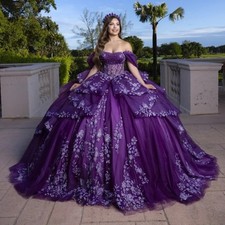 Purple Quinceanera Dresses Sequin Applique Beading Bow Party Birthday Sweet 16