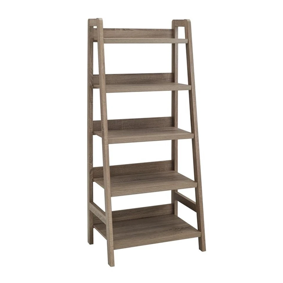 Linon Tracey Five Open Shelf Wood Ladder Bookcase in Gray Finish - Image 2 of 4