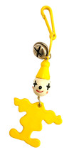 Vintage 1980s Bell Charm Yellow Clown for Plastic Clip Retro Necklace