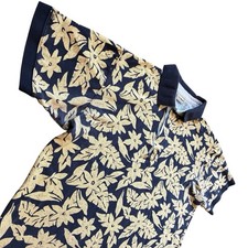 VTG LL Bean Polo Shirt Men Size XL Yellow Blue Floral Polo Hawaiian Tropical