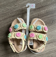 Cat Jack Girls Sandals US 5 Beige Floral Colorful Hook Loop Adjustable