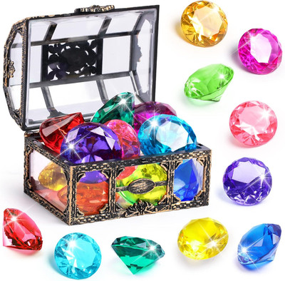 Diving Gem Pool Toy 10PCS  Big Colorful Diamond Diving Toy with Treasure Box Che