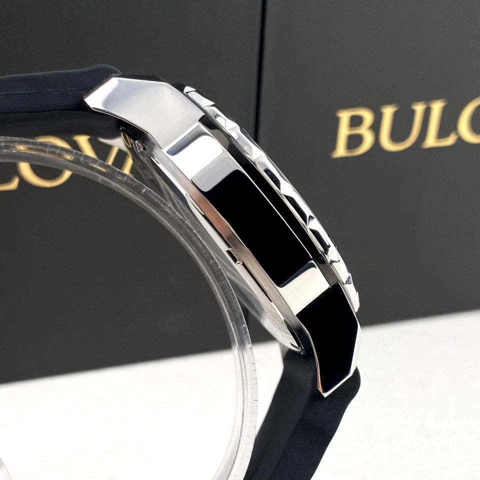 Bulova Marine Star 44mm Black Dial Silver Case Black Strap Men's Watch 98B127 - Image 4 of 4