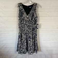 Tommy Hilfiger Womens Sleeveless Floral Lace Dress Sz 6 Blue/White Lined V-Neck