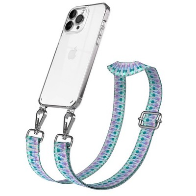 Hülle mit Band für Apple iPhone 14 Pro Max Case Stoßfest Kette Einhorn - Silber