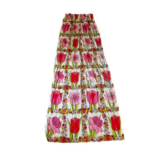 Vintage 60s 70s Psychedelic Groovy Floral Curtain Panel Flower Power Pink Tulips