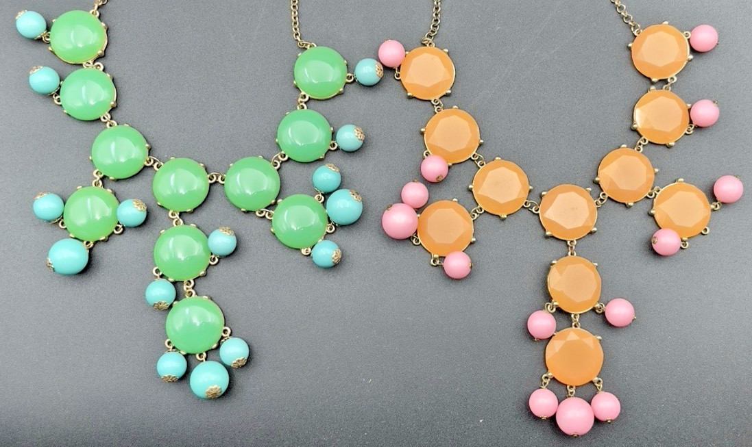 Two Large Plastic Statement Necklaces Green Blue … - image 6