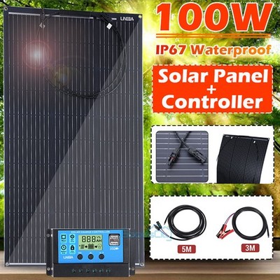 LINEBA 100W Watt 12V Mono Solar Panel Kit + 30A Controller for Sunshed RV Home