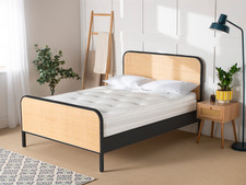 Clementine Rattan Bed Frame | Solid Wood | Black or White | Modern Boho Style