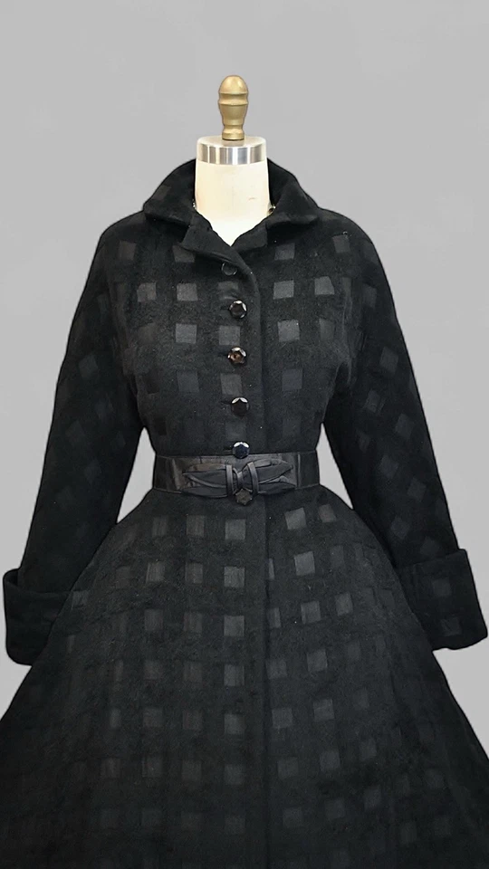 ABRIGO PRINCESA SEYMOUR ZORRO VINTAGE DOCUMENTADO AÑOS 40 50 ajuste acampanado lana negra M Foto 4 de 4