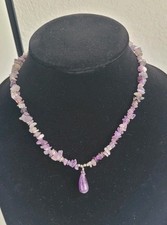 New Amethyst Quartz Chip Bead Necklace/Choker Purple Gemstone 18"