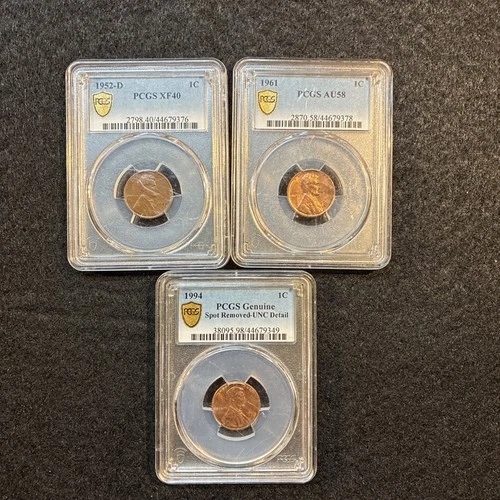 Ocher Xf40, Au58, Spot Removed-inc Detail  Cent Penny PCGS XF40 Lot -3 Diff Year