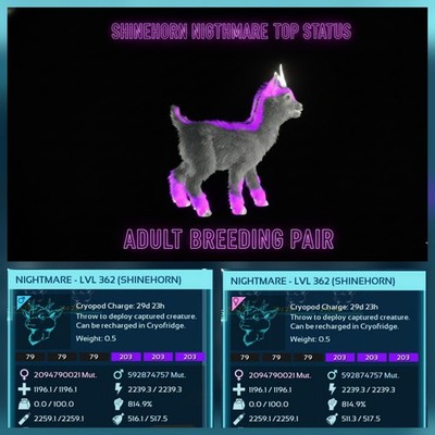 SHINEHORN ADULT BREEDING PAIR LEVEL 362 ARK ASCENDED PVE PC/XBOX/PS5/ABERRATION 