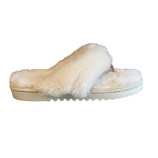 Fireside by Dearfoams Genuine Shearling Fluff Slippers White 9