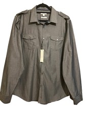 Calvin Klein Slim Fit Button Up Shirt Mens Large Charcoal Gray Elbow Buttons NWT