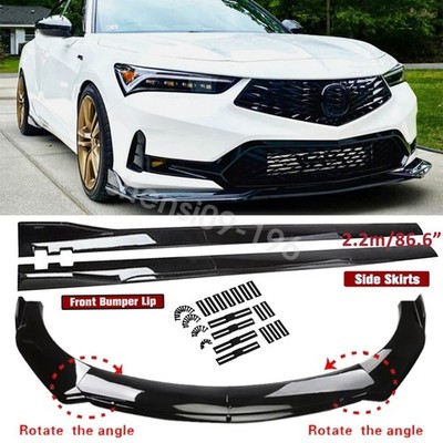 For Acura Integra Glossy Black Front Bumper Lip Splitter Body Kit +Side Skirts