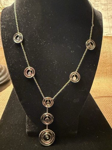 MK silver tone statement necklace multicolor round charm cable chain lobster