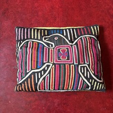Vintage Hand Sewn Kuna Mola Panama Applique Folk Art Textile Pillow
