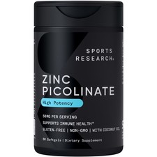 Zinc Picolinate 50mg with Organic Coconut Oil Highly Absorbable Zinc Supplement