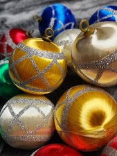 Christmas Ornament Bauble Satin Sheen Multicolor Silver Glitter Holiday Set 15