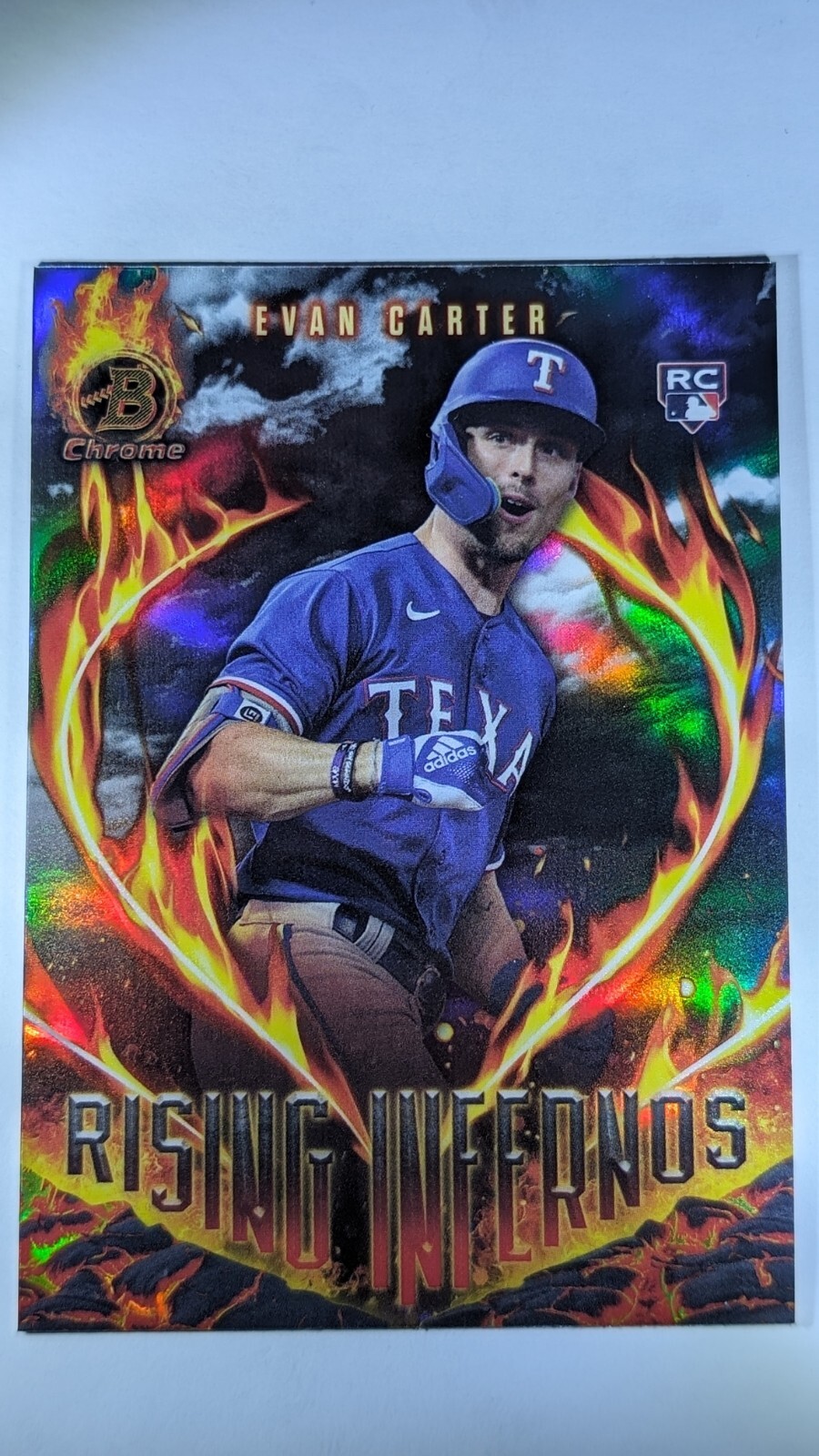Evan Carter 2024 Bowman Chrome Prospects Rising Infernos Refractor RC #RI-5