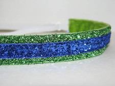 LIME GREEN/BLUE GLITTER Headband no slip adjustable non sweaty Hair Bands