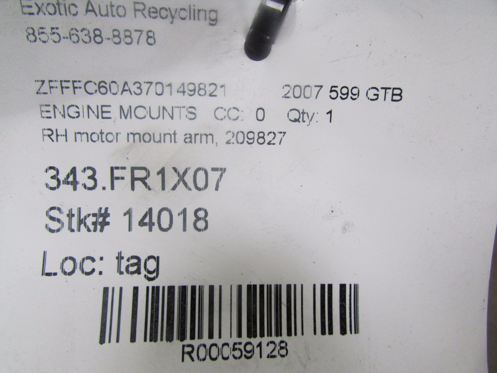 Ferrari 599, RH, Right Motor Mount Arm, Used, 209827